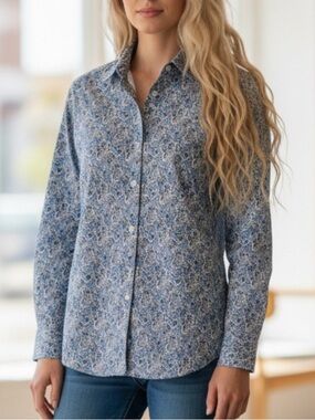 NWOT-Lands' End - NO IRON Blue Paisley Button-Down Shirt